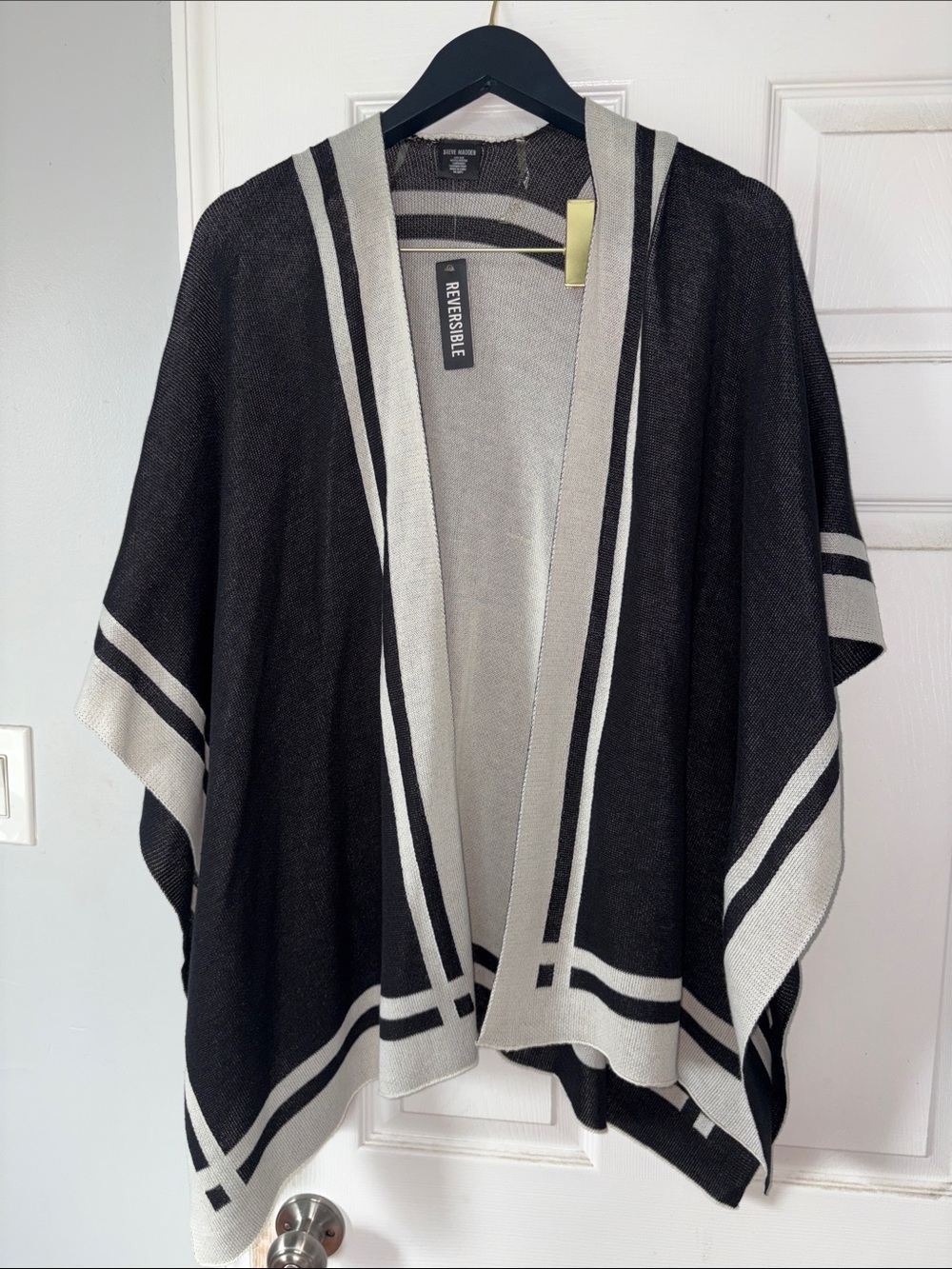 Steve Madden Black and Cream Reversible Knit Poncho